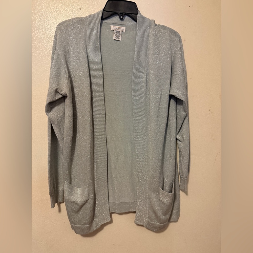 Women's Shiny Silver Open Front Cardigan Sweater Size Medium